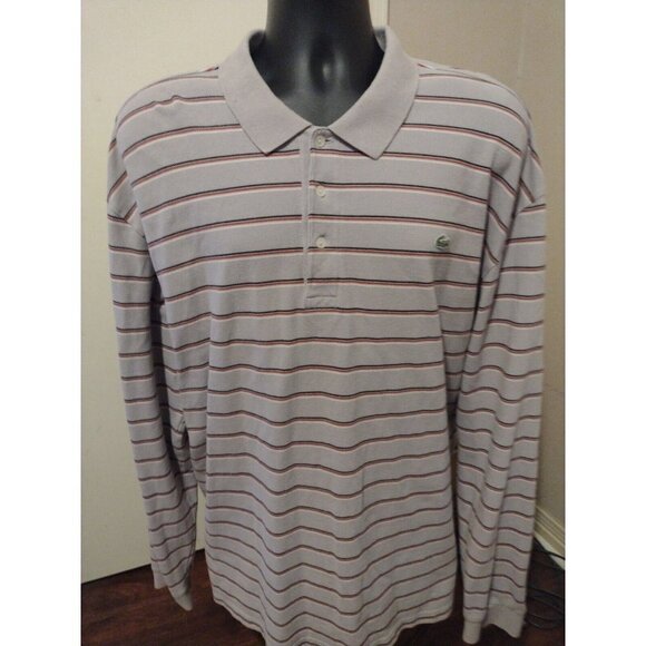 Lacoste Long Sleeve Polo Shirt Cotton Size 11 (4XL) Light Purple Striped Logo - Picture 1 of 11